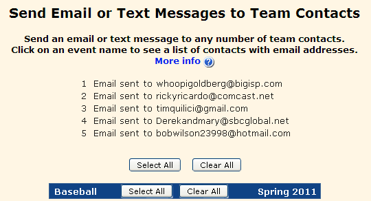 List of Emails sent